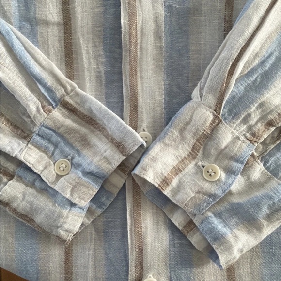CP Shades Romy Linen Tunic Shirt Light Blue & Brown Stripe Relaxed Fit Size L - Picture 9 of 10